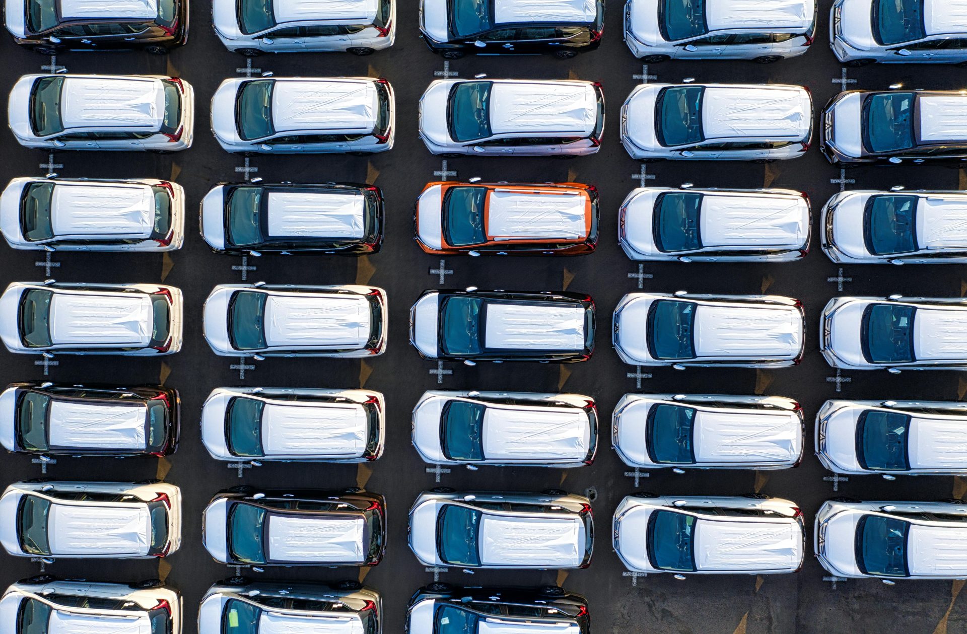 Industry with rows of modern prestige cars